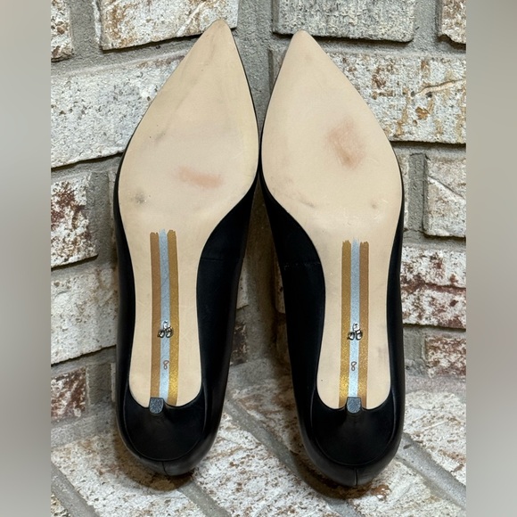 Sam Edelman Dori Black Nappa Leather Kitten Heel Pointed Toe Slip On Pumps - Picture 6 of 9